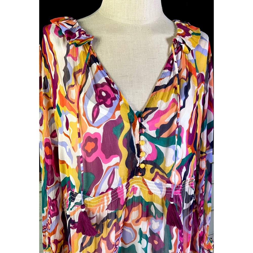Anthropologie Marais Vibrant Abstract Tiered Maxi Dress - WITH SLIP - Picture 2 of 11
